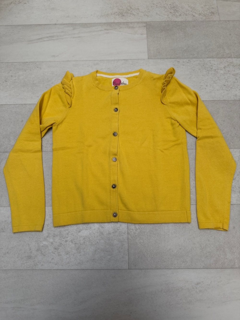 Mini Boden Yellow Ruffle-Shoulder Cardigan